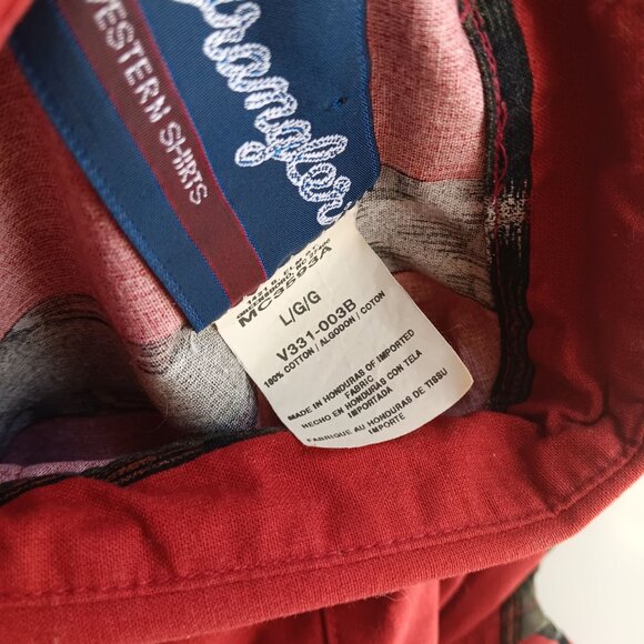 Large Vintage 90's Wrangler Western Shirt Red Stripe Ikat Print Cowboy Honduras - Picture 7 of 7